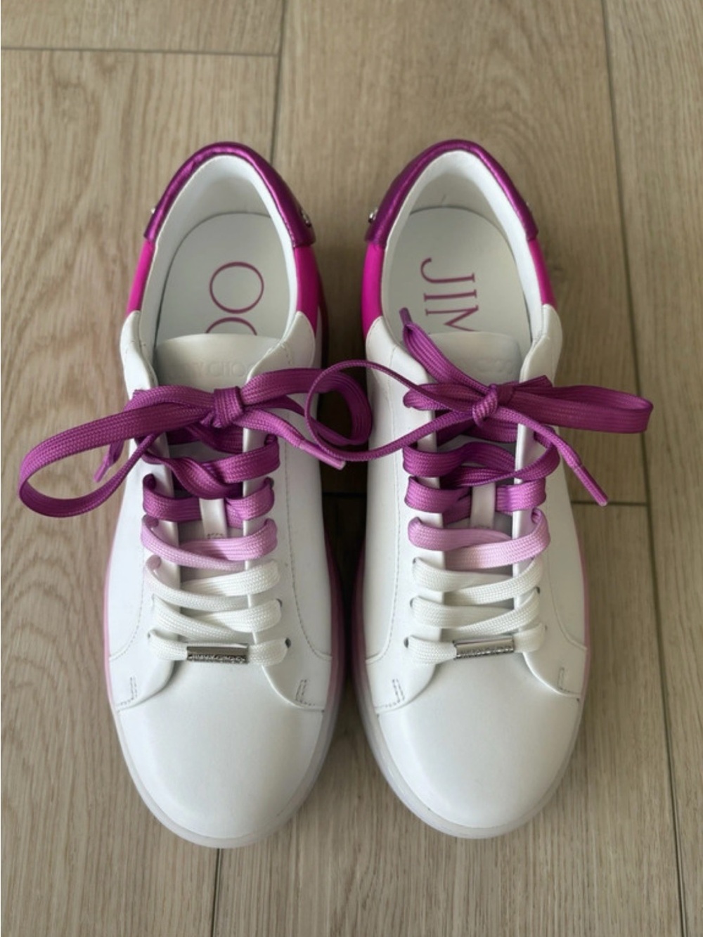 Jimmy Choo Rome White Fuchsia Pink Ombre Sneakers Women 7.5